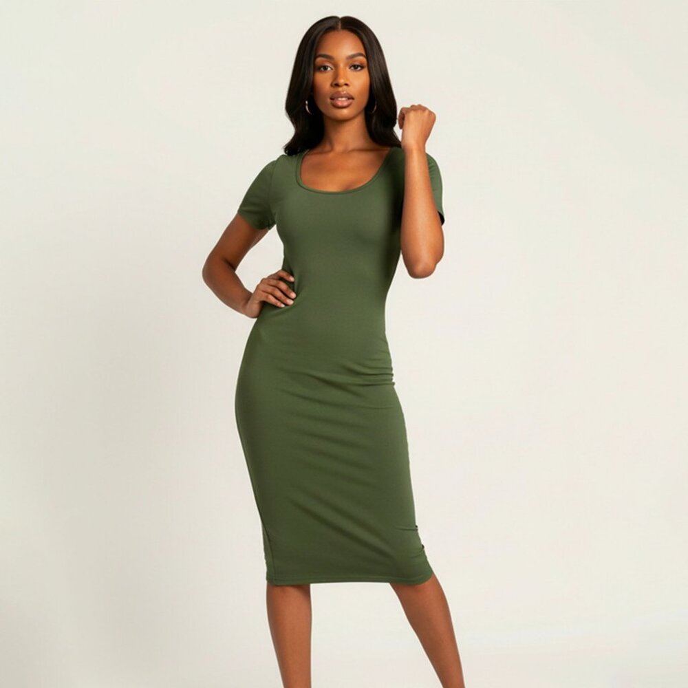 Slit Black T-Shirt Dress - Green